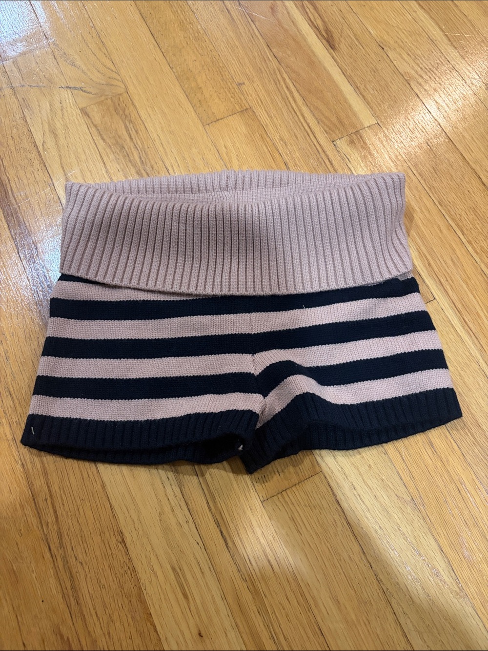 NWT Edikted High-Waist Foldover Striped Knit Shorts - Blush & Black XS